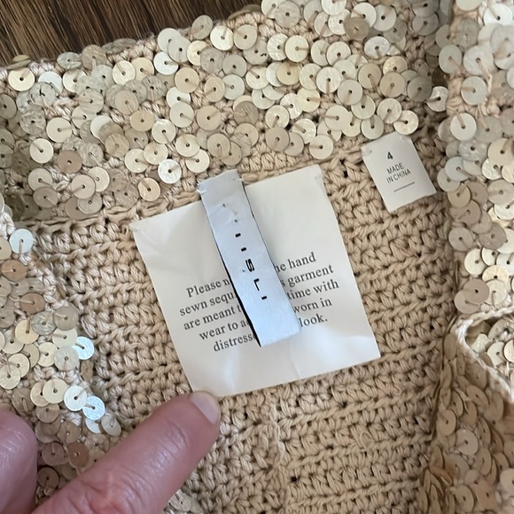 Isli Sequin Gold Knit Blazer Cropped Sleeve Y2K Handmade - Picture 2 of 6